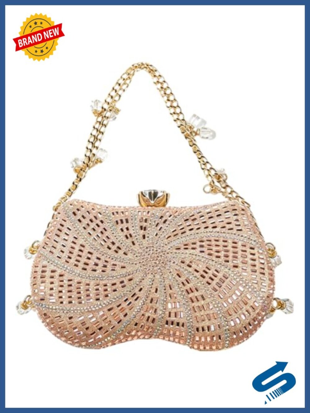 Rhinestone Evening Clutch Sparkly Crystal Chain Party Bag